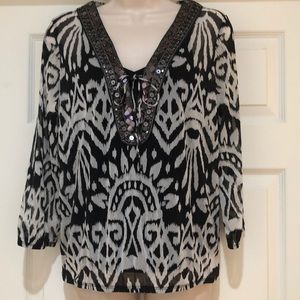Like New INC Sheer Embellished Blouse Sz PL
